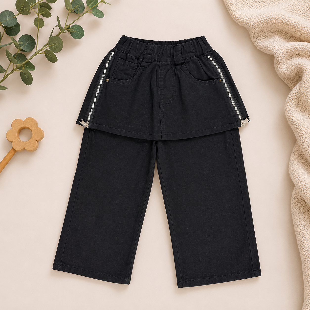 Skirt Overlay Pants with Zip