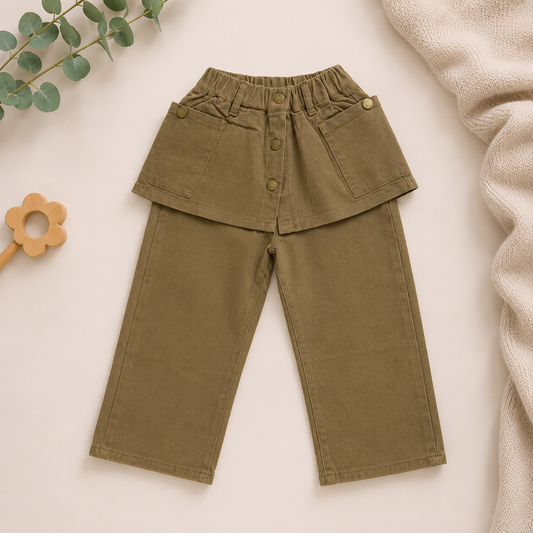 Skirt Overlay Pants with Button