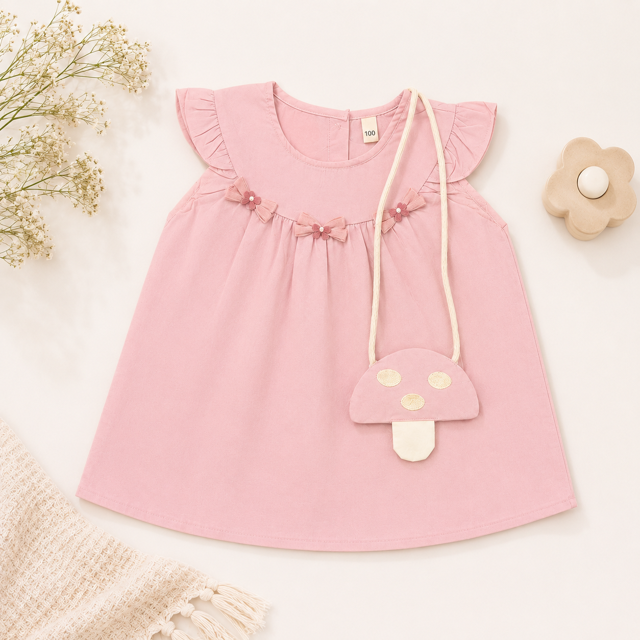 Pink Frock with Mushroom Bag