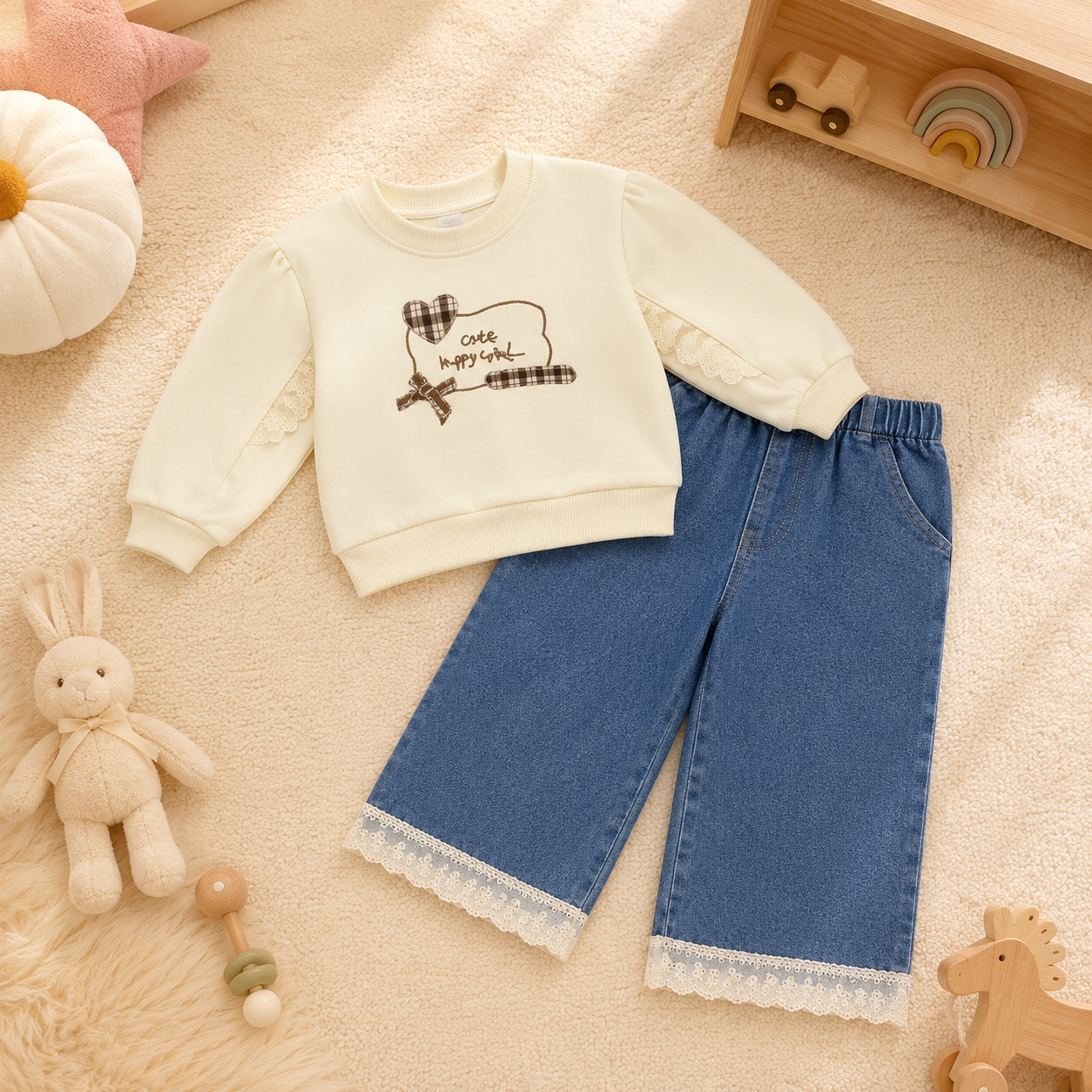 Cream Denim Lace Co-ord Set