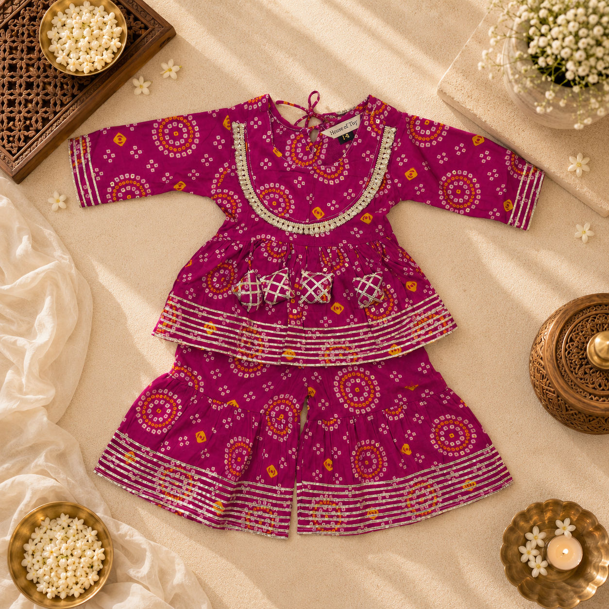 Pink Bandhani Chakra Lehenga Set