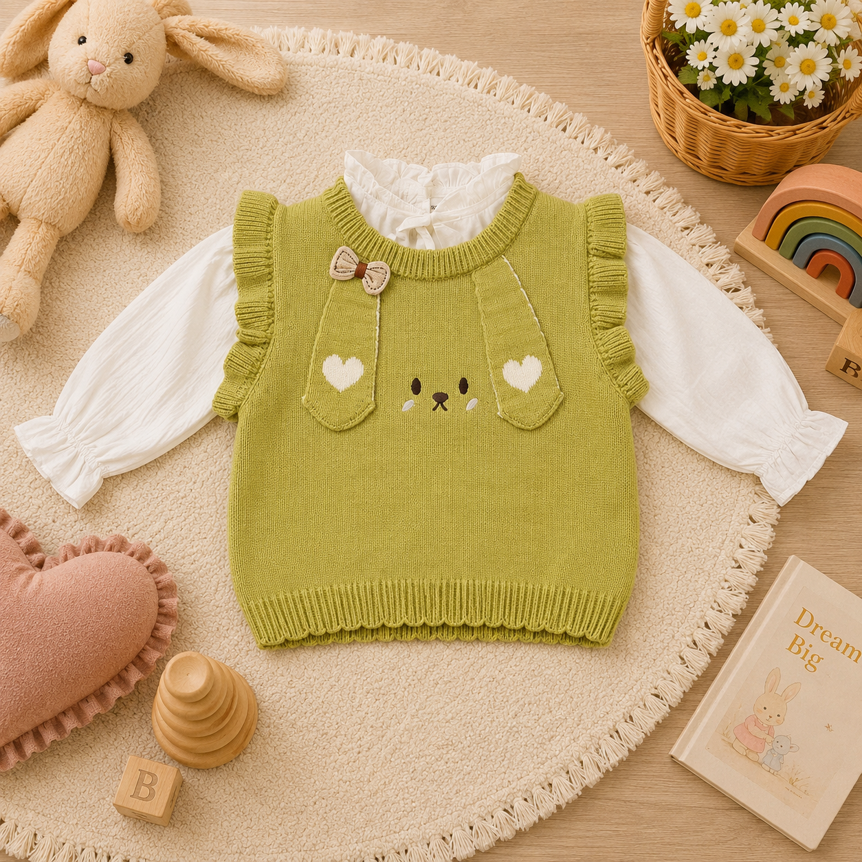 Green Bear Knit Vest Set