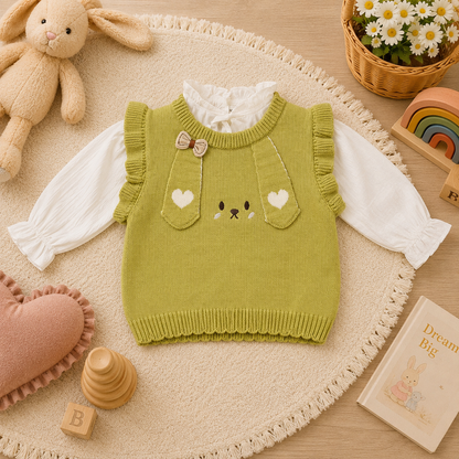 Green Bear Knit Vest Set