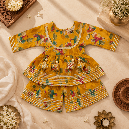 Yellow Large Floral Lehenga Set