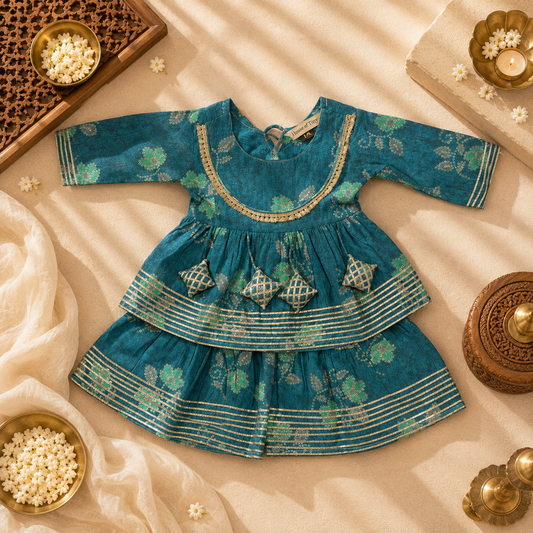 Teal Bandhani Butti Lehenga Set