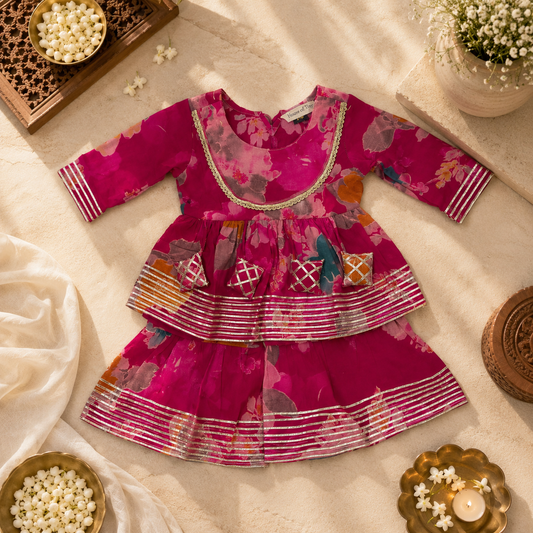 Pink Large Floral Lehenga Set