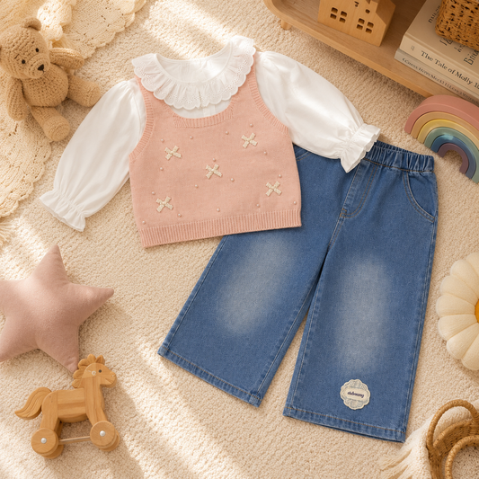 Pink Blue Denim Co-ord Set