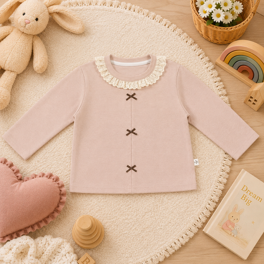 Pink Lace Collar Bow Top