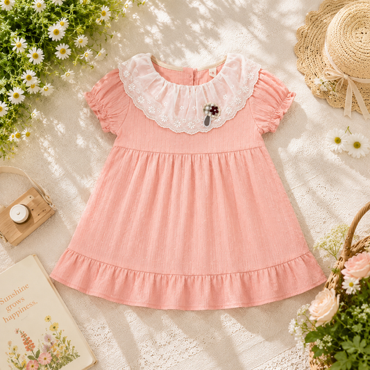 Pink Frock with Lace Collar