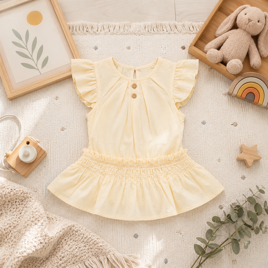Yellow Smocked Waist Frock