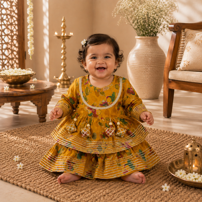 Yellow Large Floral Lehenga Set