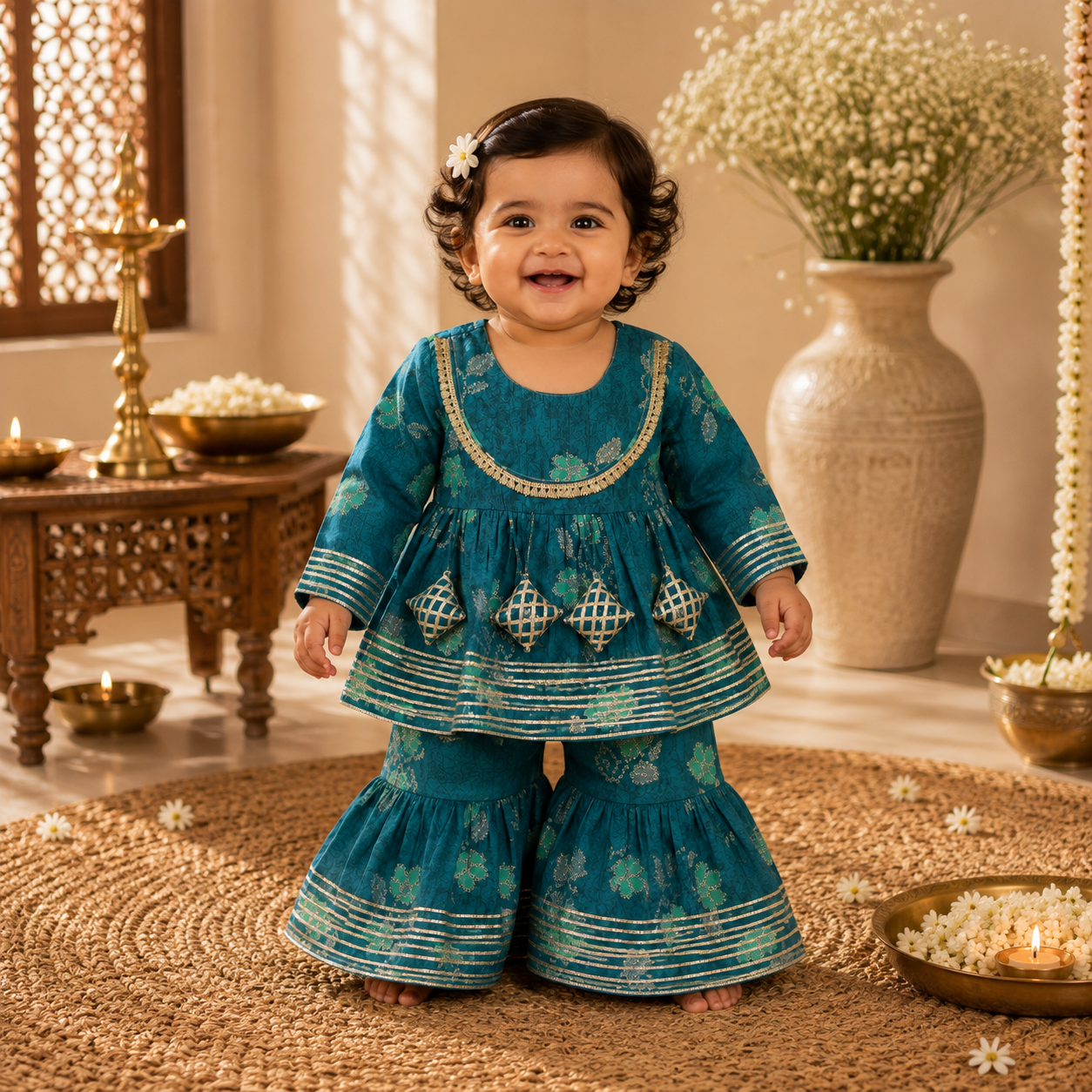 Teal Bandhani Butti Lehenga Set