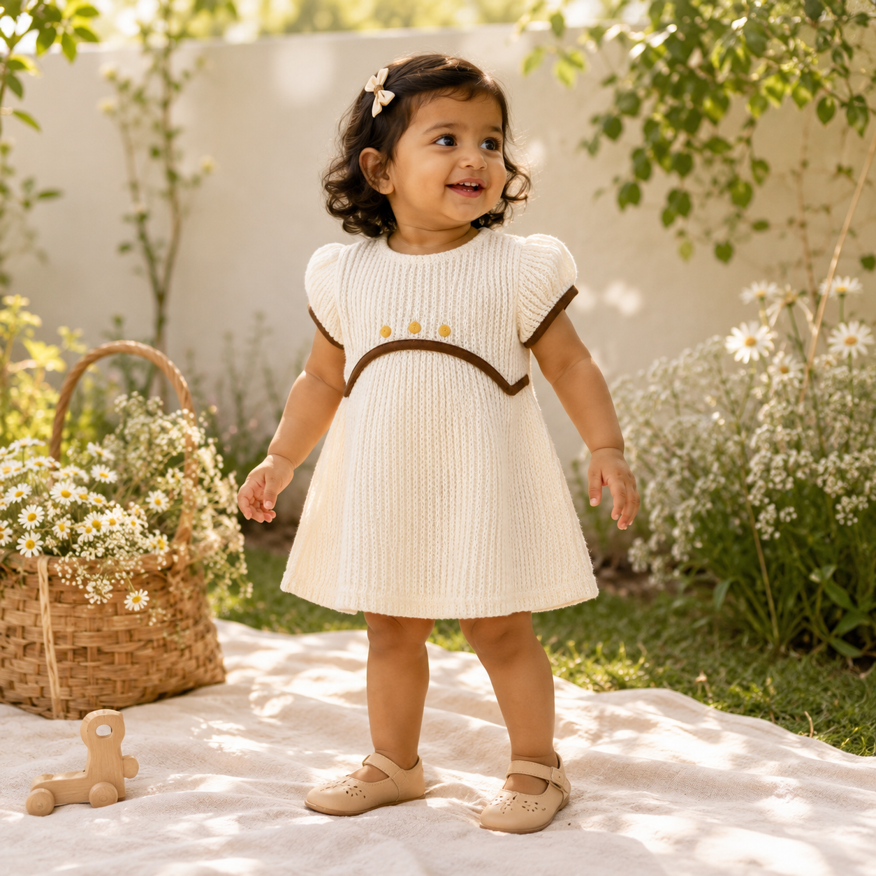 Cream Net Frock