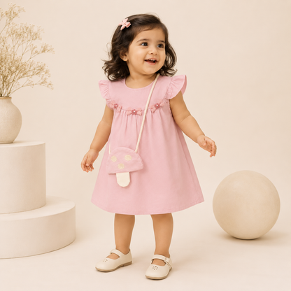 Pink Frock with Mushroom Bag