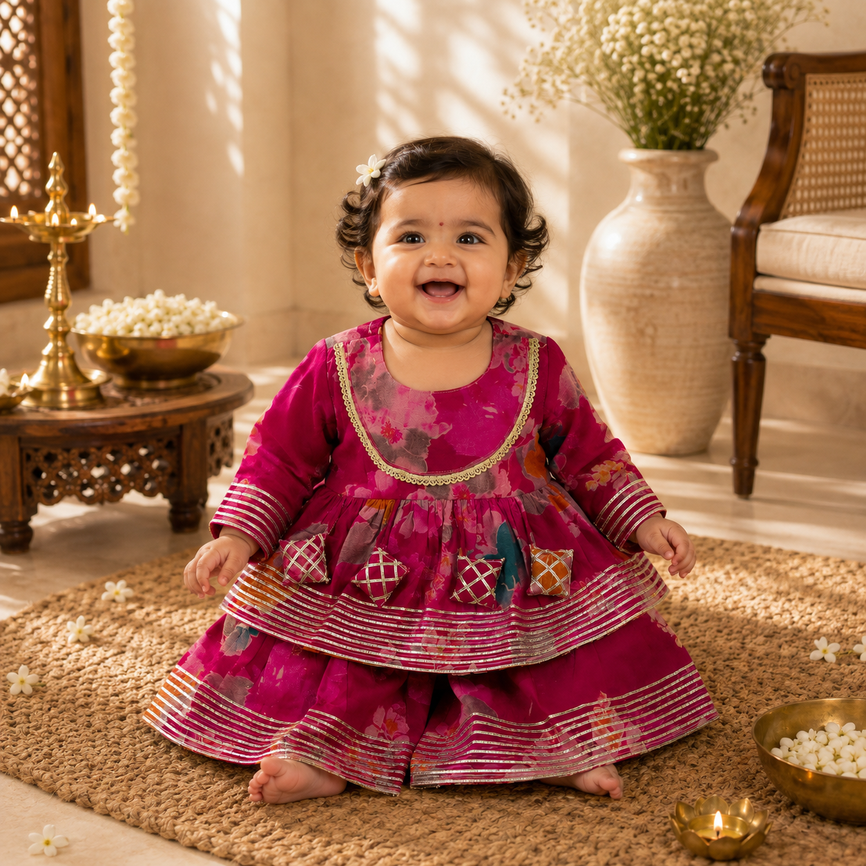 Pink Large Floral Lehenga Set