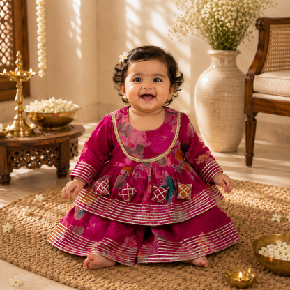 Pink Large Floral Lehenga Set