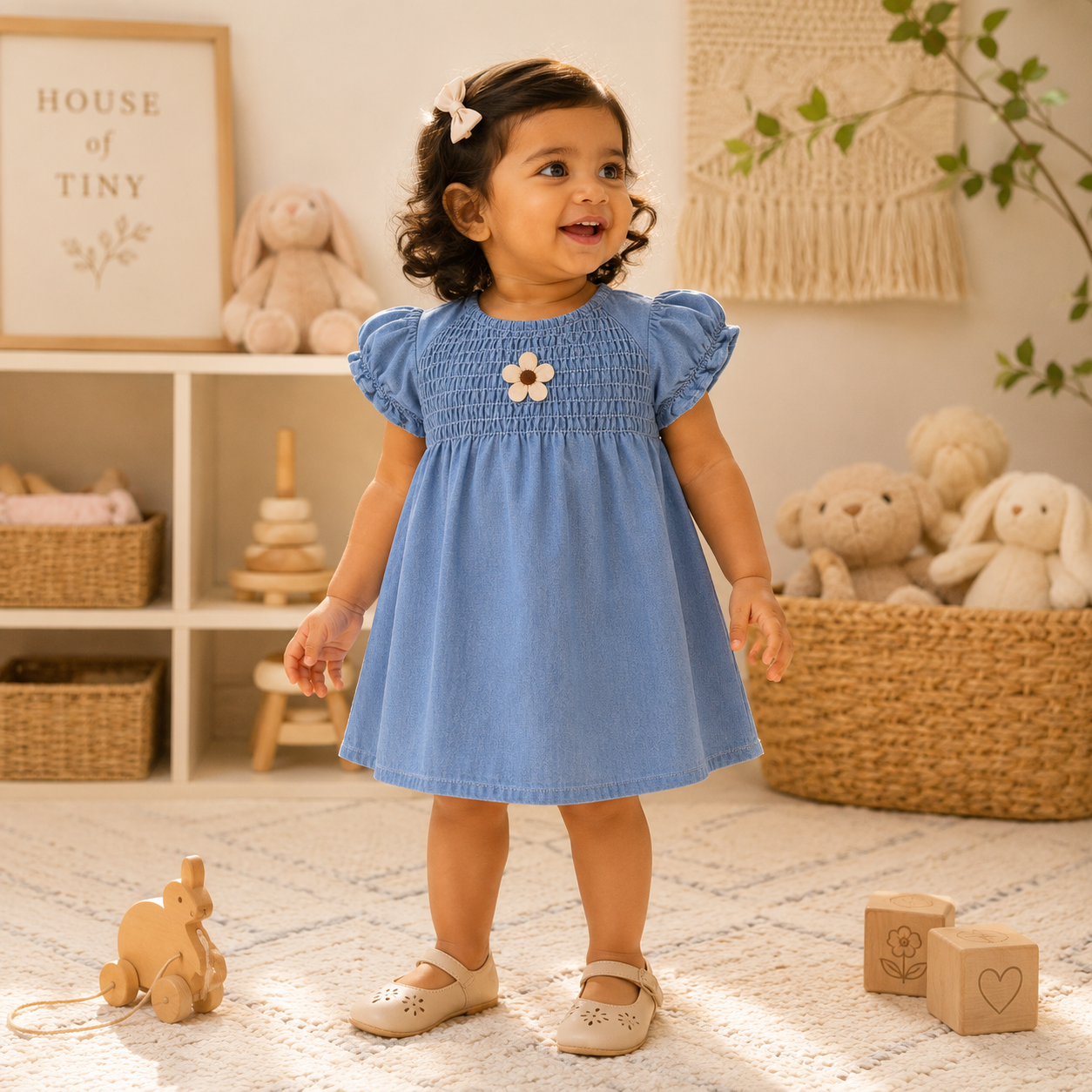 Denim Smocked Top