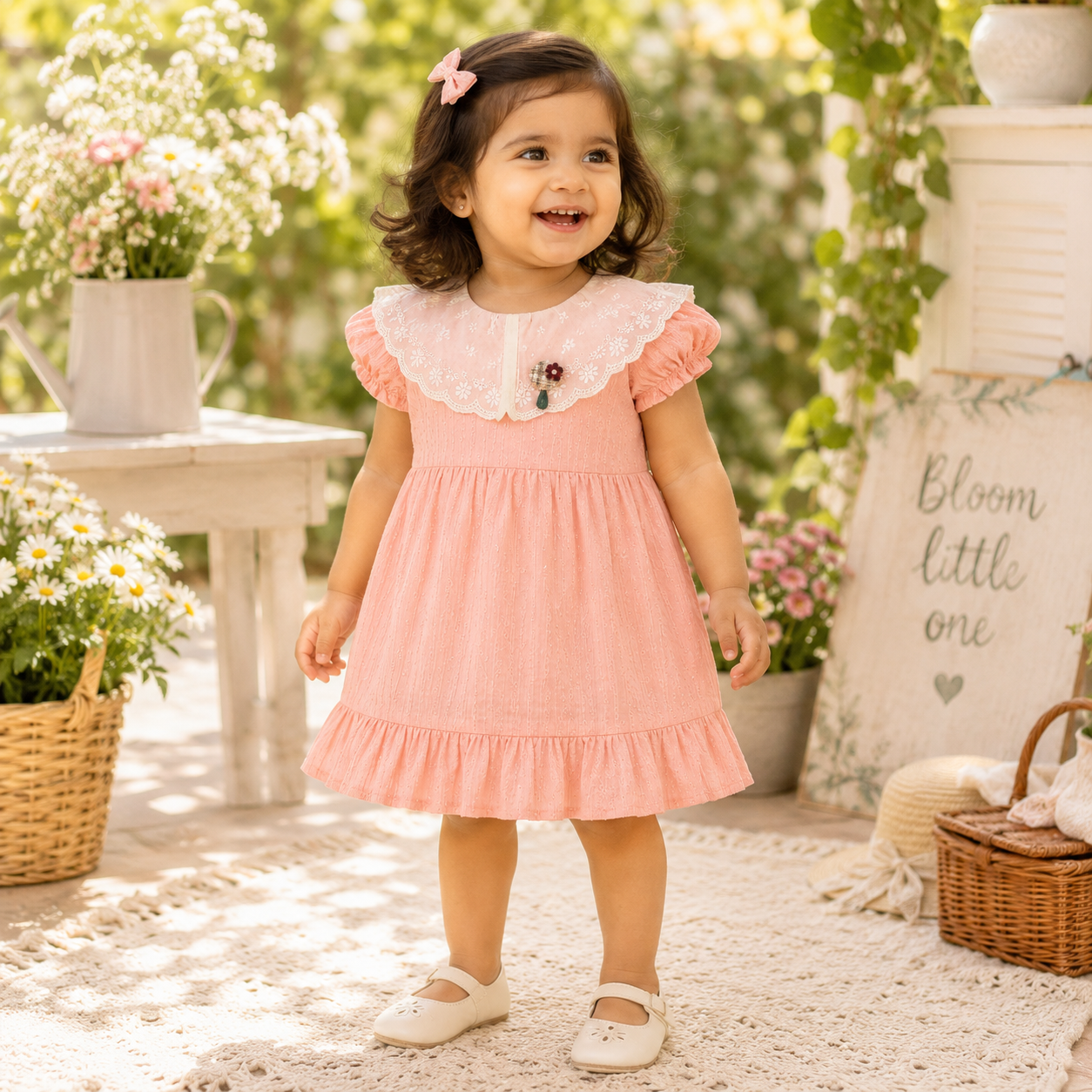 Pink Frock with Lace Collar