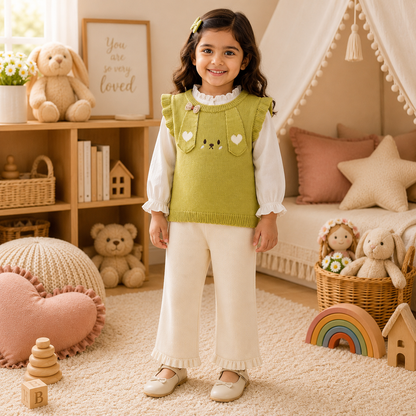 Green Bear Knit Vest Set