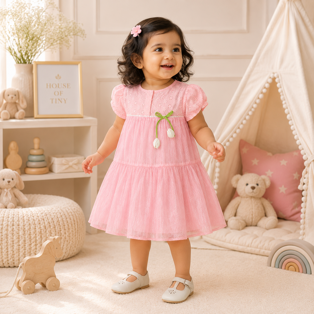 Pink Tulip Net Frock