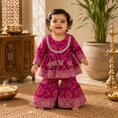 Pink Bandhani Chakra Lehenga Set