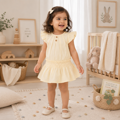 Yellow Smocked Waist Frock