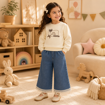 Cream Denim Lace Co-ord Set