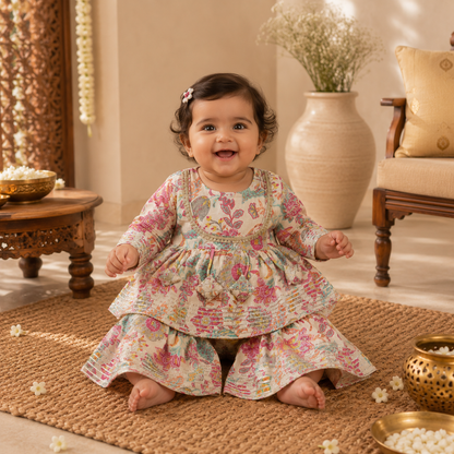 Cream Multicolor Lehenga Set